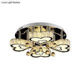 Contemporary Loving Heart Ceiling Fixture: Led Crystal Flush Mount Lamp With Chrome Finish