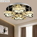 Contemporary Loving Heart Ceiling Fixture: Led Crystal Flush Mount Lamp With Chrome Finish