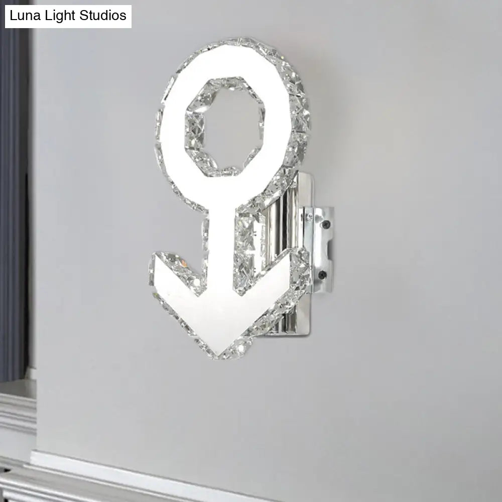 Contemporary Male Sign Wall Lamp - Crystal Block Led Hallway Lighting In Stainless Steel Warm/White