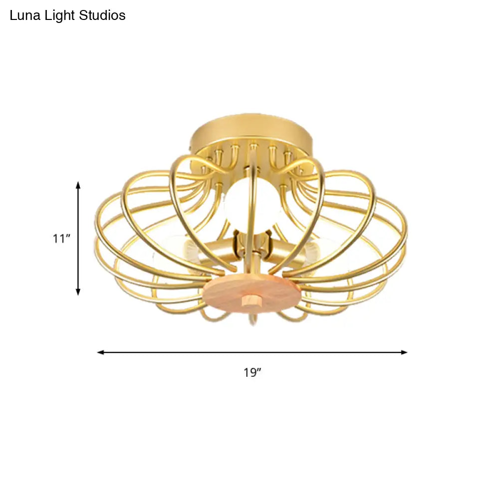 Contemporary Melon Flush Mount Light In Gold - Perfect For Corridors
