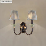 Contemporary Metal Arched Wall Light: 1 Head Black Sconce With Tapered Pleated Fabric Shade