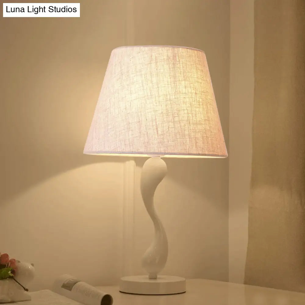Contemporary Metal Bedside Lamp With Waving Nightstand Light Flaxen Fabric Shade And 1 Bulb