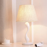 Contemporary Metal Bedside Lamp With Waving Nightstand Light Flaxen Fabric Shade And 1 Bulb