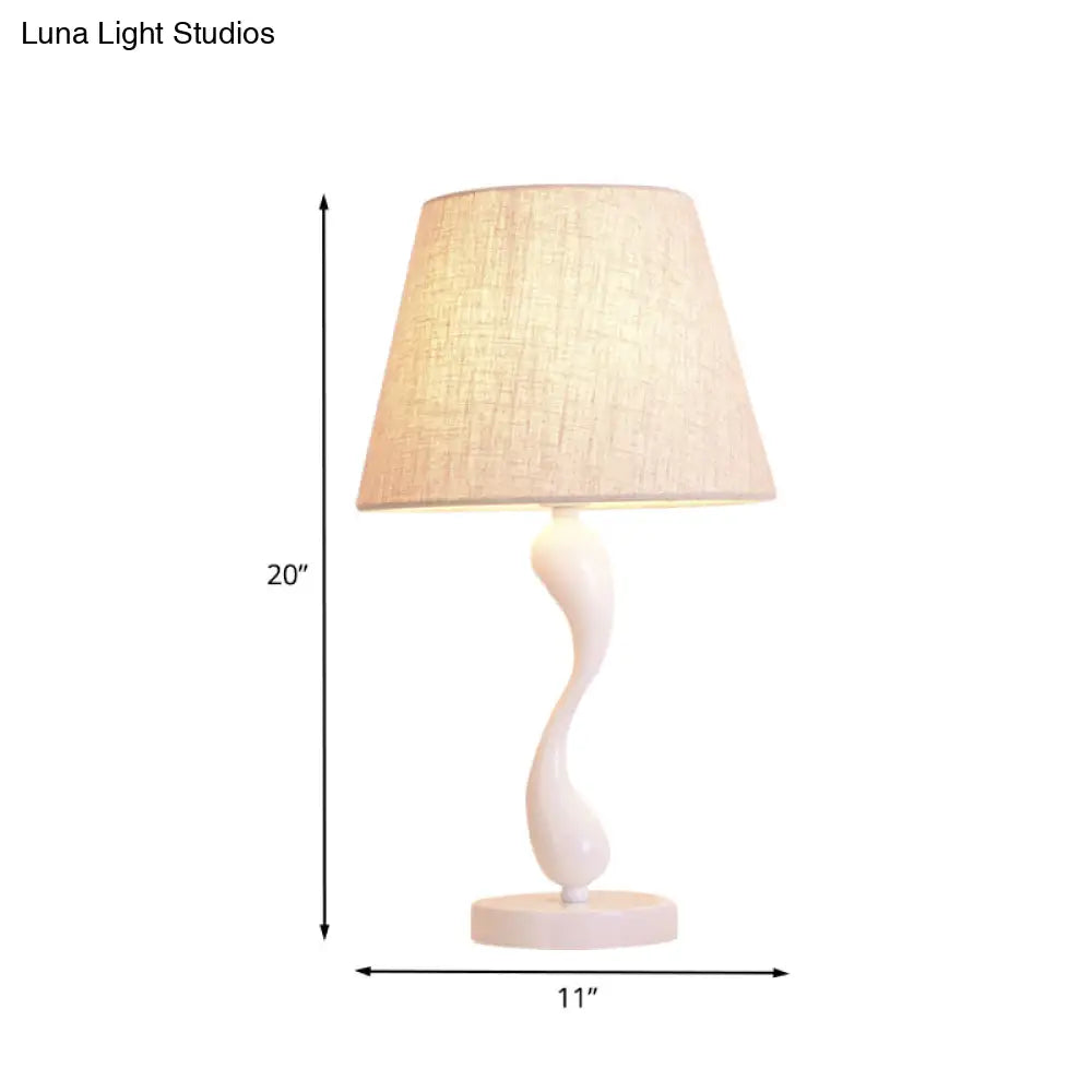 Contemporary Metal Bedside Lamp With Waving Nightstand Light Flaxen Fabric Shade And 1 Bulb