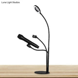 Contemporary Metal Circular Vanity Light With Usb Led Fill Lighting And Mobile Phone Support - Sleek