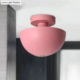 Contemporary Metal Dining Room Semi Flush Mount Ceiling Light - Pink/Yellow/Navy Bowl Design Single
