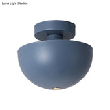 Contemporary Metal Dining Room Semi Flush Mount Ceiling Light - Pink/Yellow/Navy Bowl Design Single