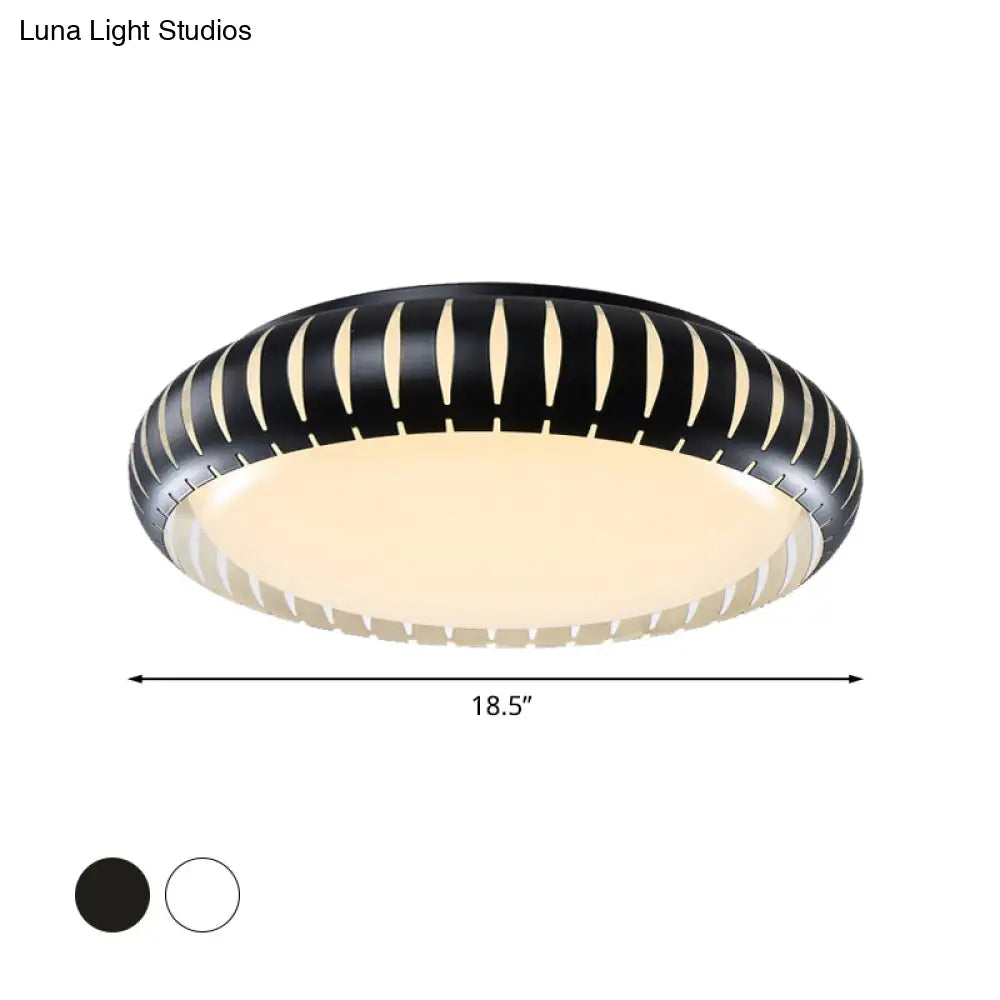 Contemporary Metal Doughnut Flush Lighting - White/Black Led Mount Fixture With Hollow - Out Design