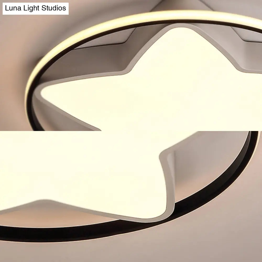 Contemporary Metal Five - Pointed Star Ceiling Light In Black & White - 19.5’/23.5’ Wide Led