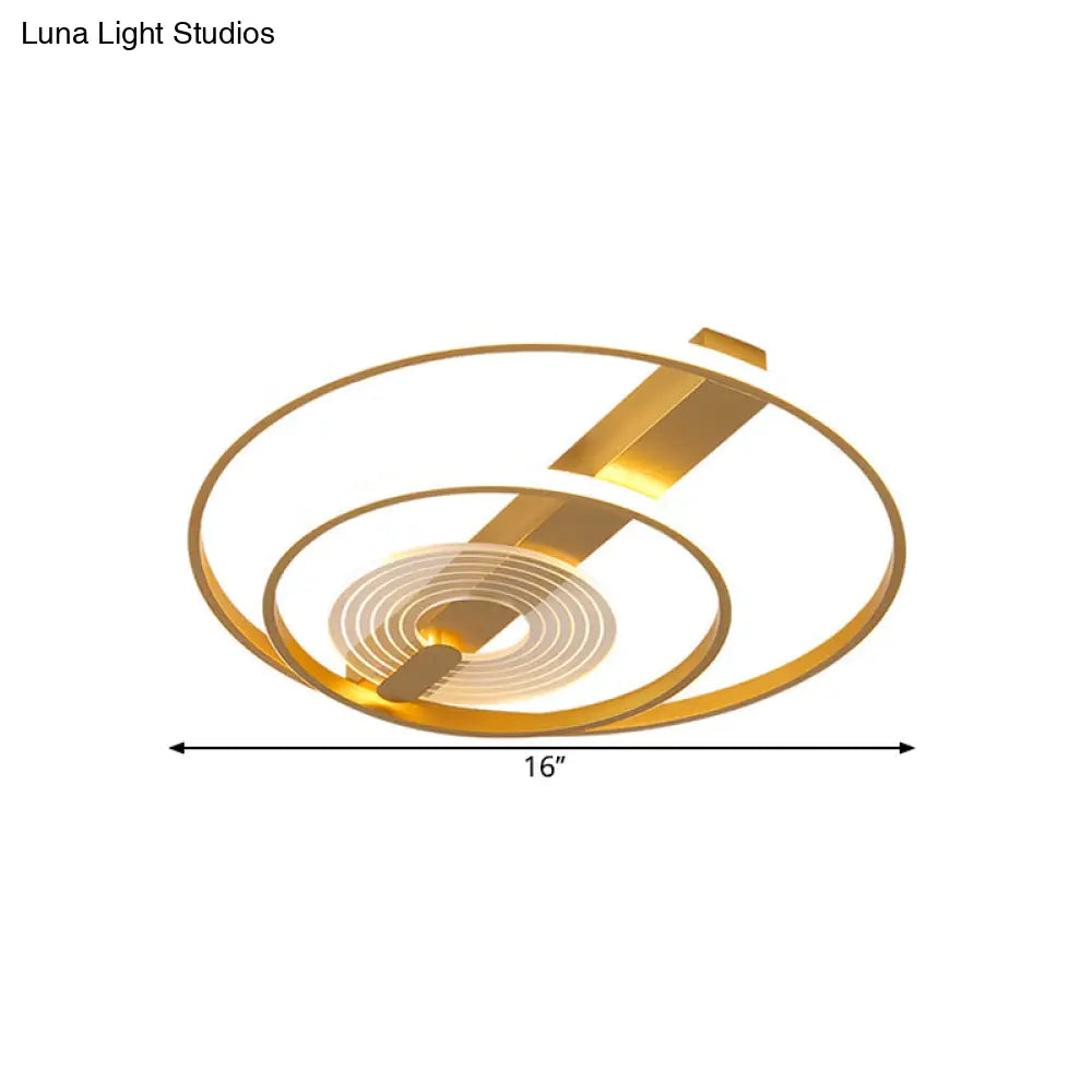 Contemporary Metal Flush Mount Led Gold Ceiling Lighting - Double Ring 16’/19.5’ Wide