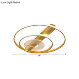Contemporary Metal Flush Mount Led Gold Ceiling Lighting - Double Ring 16’/19.5’ Wide