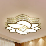 Contemporary Metal Flushmount Light: 23.5’/29.5’ W Led White Ceiling Light With Crystal Accent