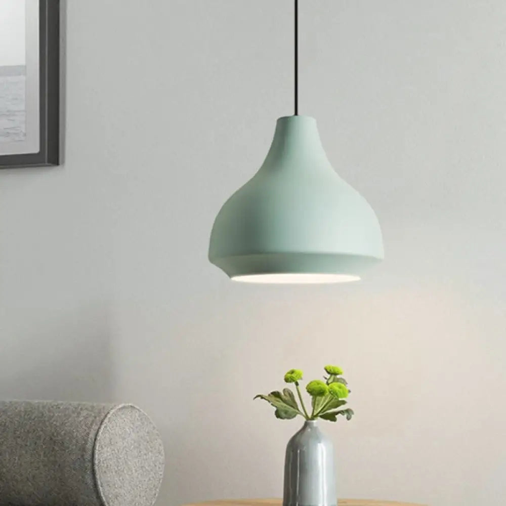 Contemporary Metal Gourd Pendant Ceiling Light - 1 Light - Grey/Black/Yellow Green