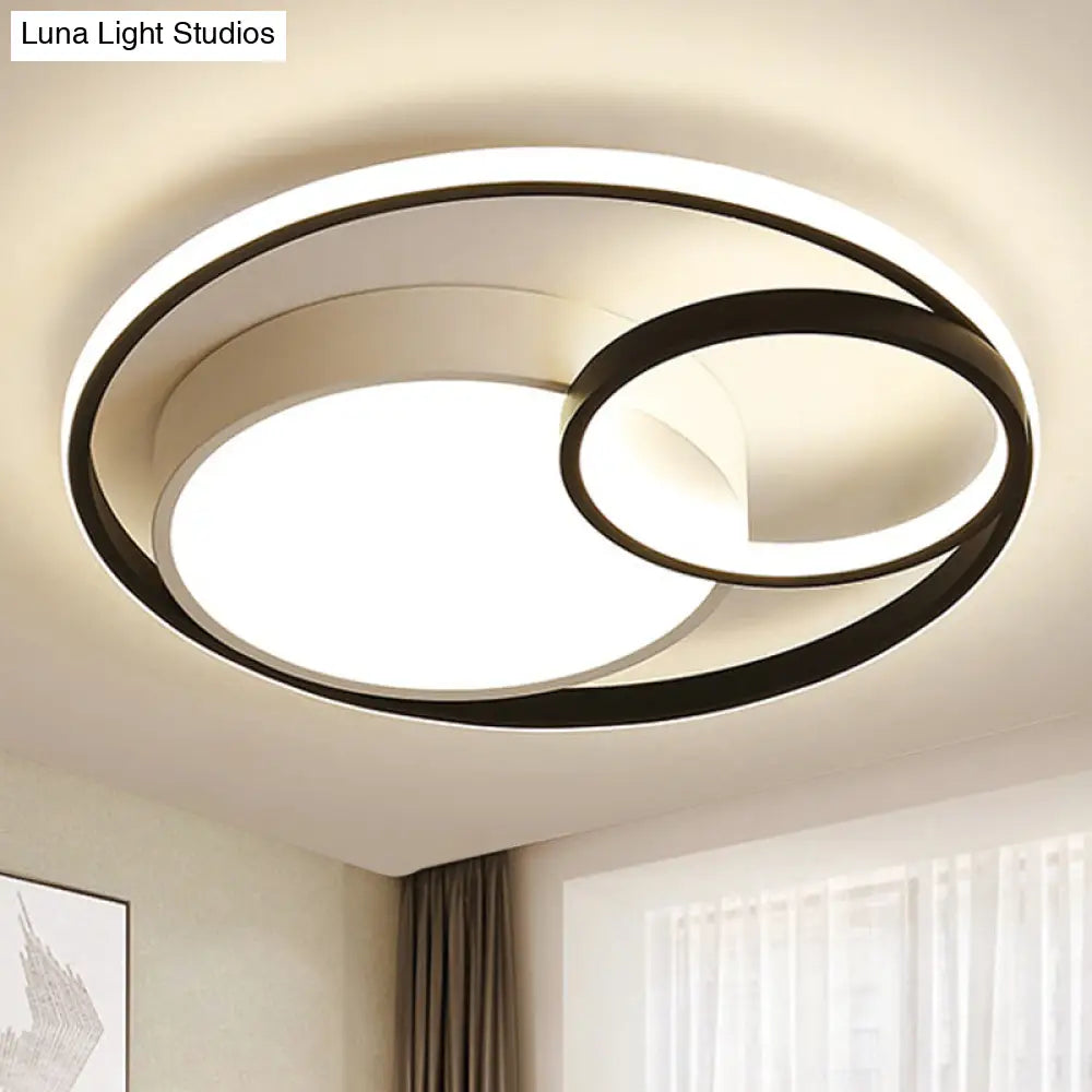 Contemporary Metal Led Flush Mount Ceiling Lamp - White/Black 16/19/23.5 Wide Black / 16 Warm