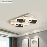 Contemporary Metal Led Multi Square Flush Mount Light In Black/White Warm/White Sizes: