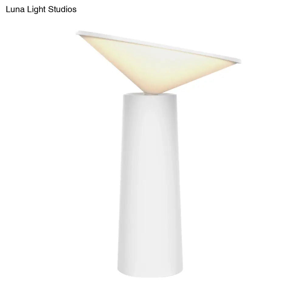 Contemporary Metal Led Nightstand Lamp With Plastic Shade - White Tower Design For Reading Books