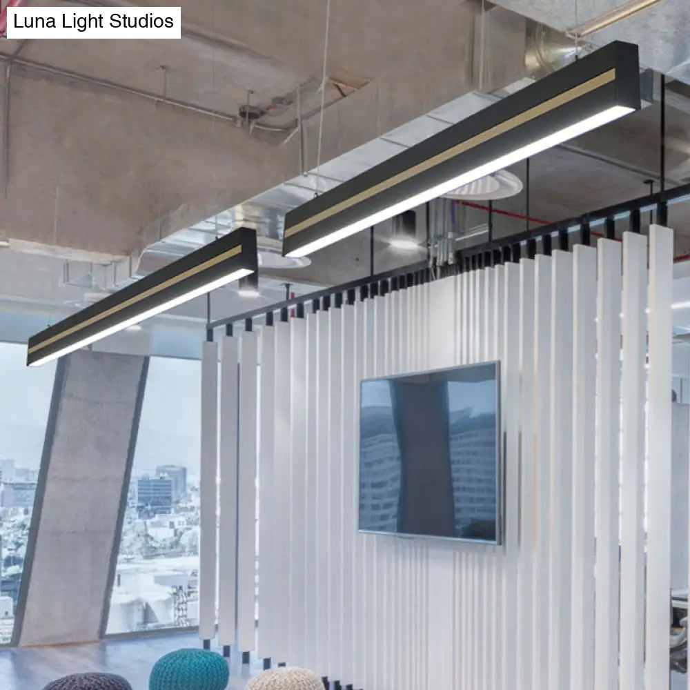 Modern Hanging Pendant Led Light For Meeting Rooms - Rectangular Metal Suspension Lighting Black /