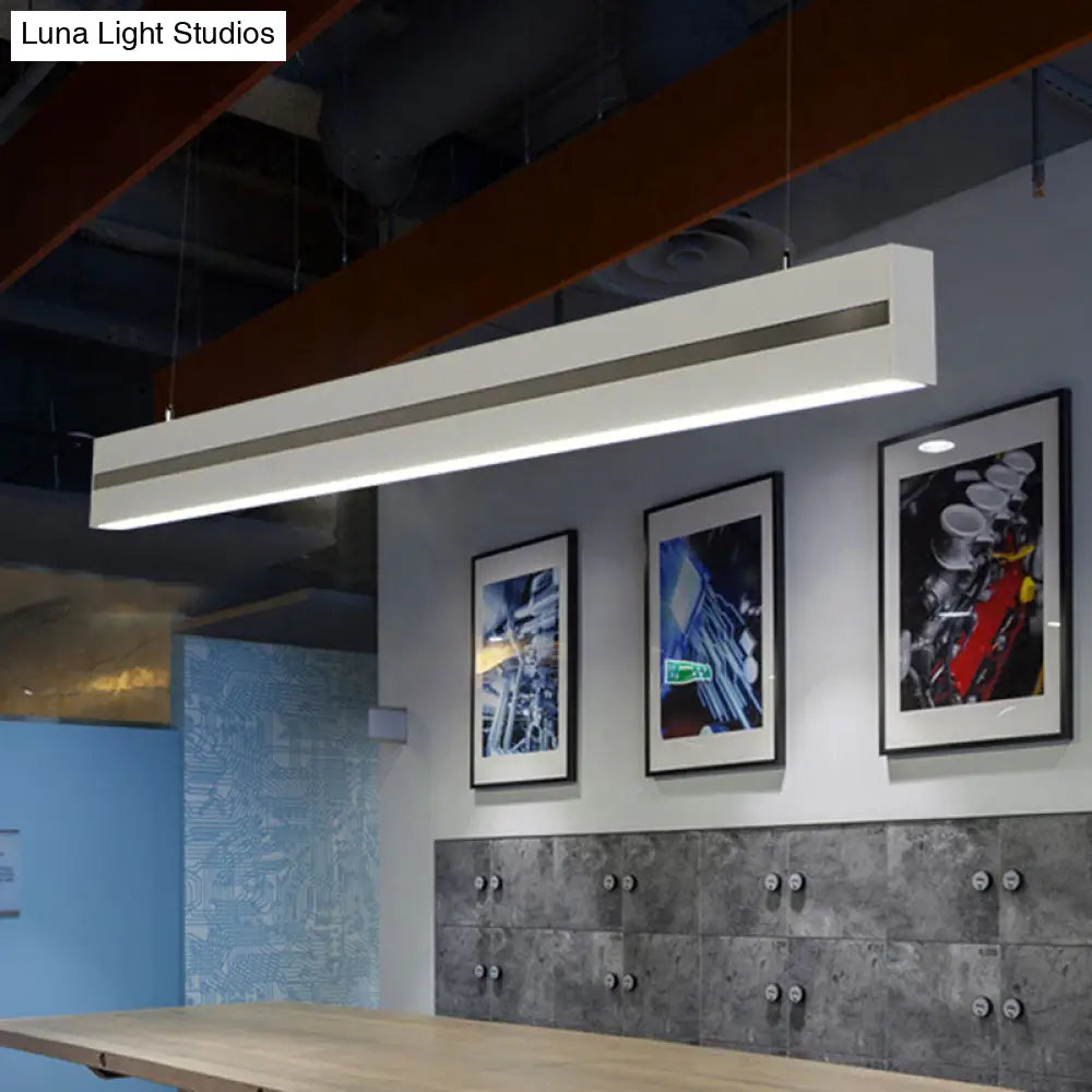 Modern Hanging Pendant Led Light For Meeting Rooms - Rectangular Metal Suspension Lighting White /
