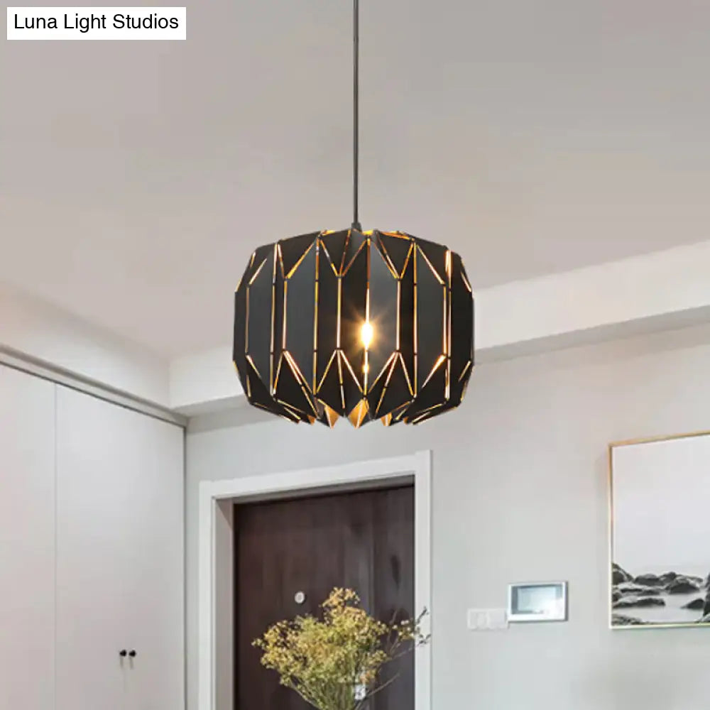 Contemporary Metal Pendant Lamp for Restaurants - Black/Silver Origami Design
