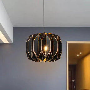 Contemporary Metal Pendant Lamp for Restaurants - Black/Silver Origami Design Black