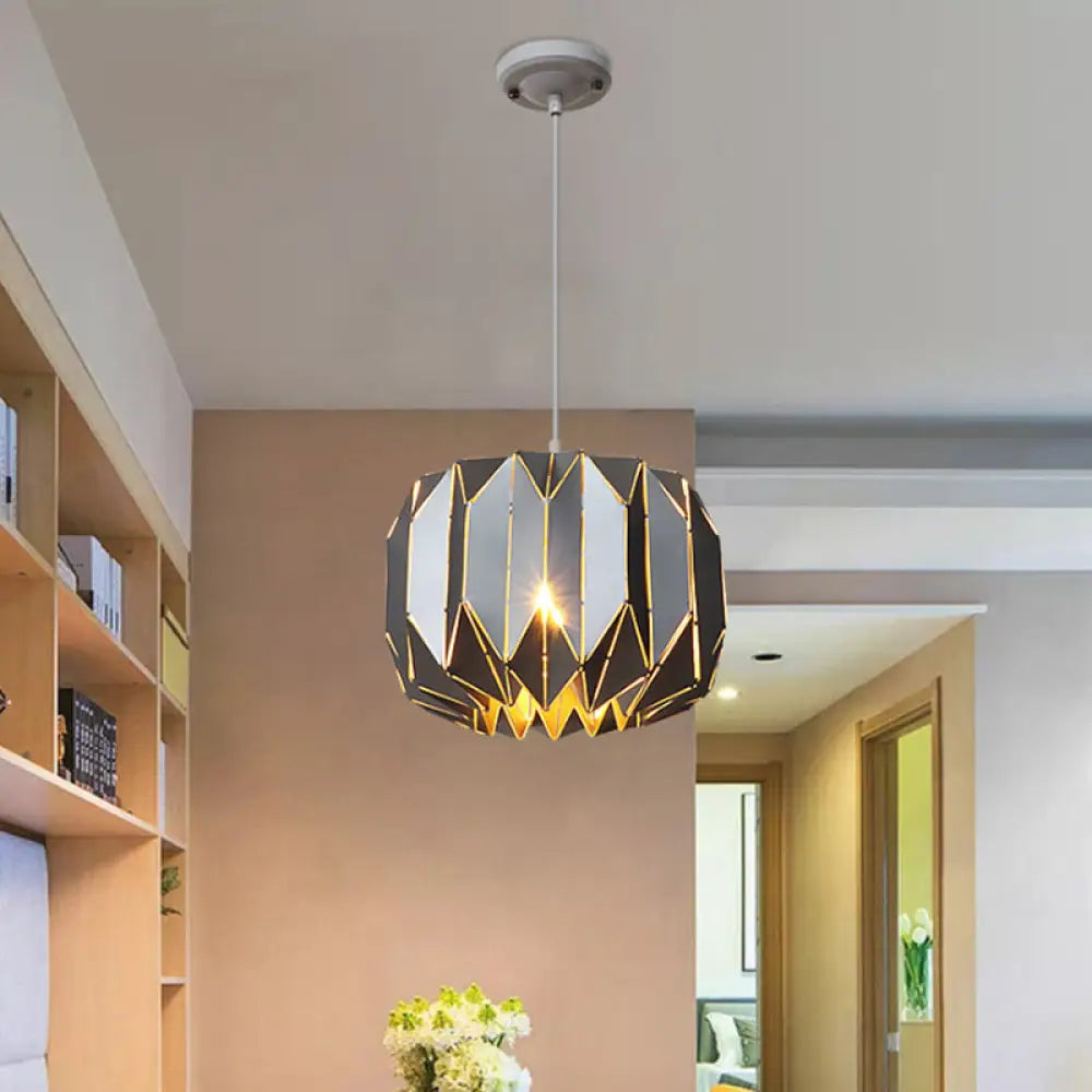 Contemporary Metal Pendant Lamp for Restaurants - Black/Silver Origami Design Silver