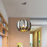 Contemporary Metal Pendant Lamp for Restaurants - Black/Silver Origami Design Silver