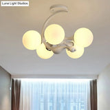 Contemporary Metal Pendant Light With Spherical Shade - 5 Bulbs White Ideal For Office Décor