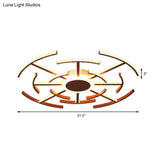 Contemporary Metal Round Flushmount Light With Maze Design - Brown