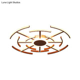 Contemporary Metal Round Flushmount Light With Maze Design - Brown