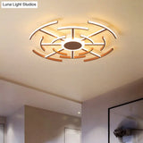 Contemporary Metal Round Flushmount Light With Maze Design - Brown
