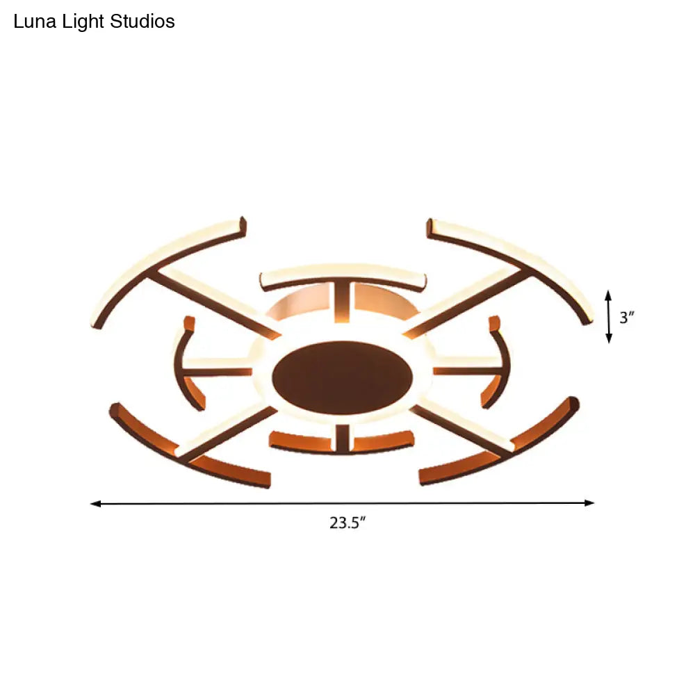 Contemporary Metal Round Flushmount Light With Maze Design - Brown
