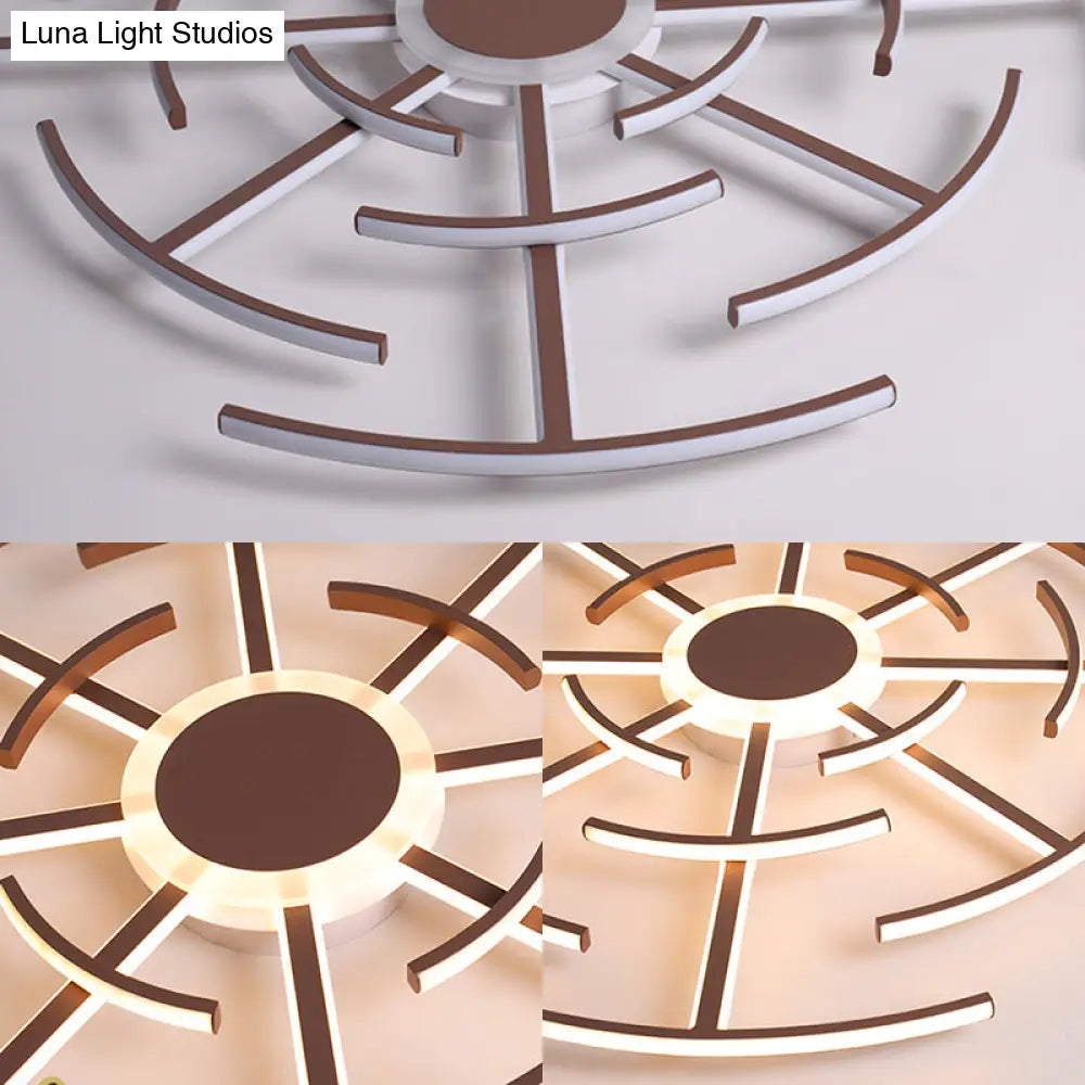 Contemporary Metal Round Flushmount Light With Maze Design - Brown