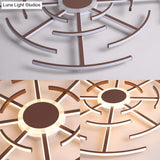 Contemporary Metal Round Flushmount Light With Maze Design - Brown