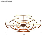 Contemporary Metal Round Flushmount Light With Maze Design - Brown