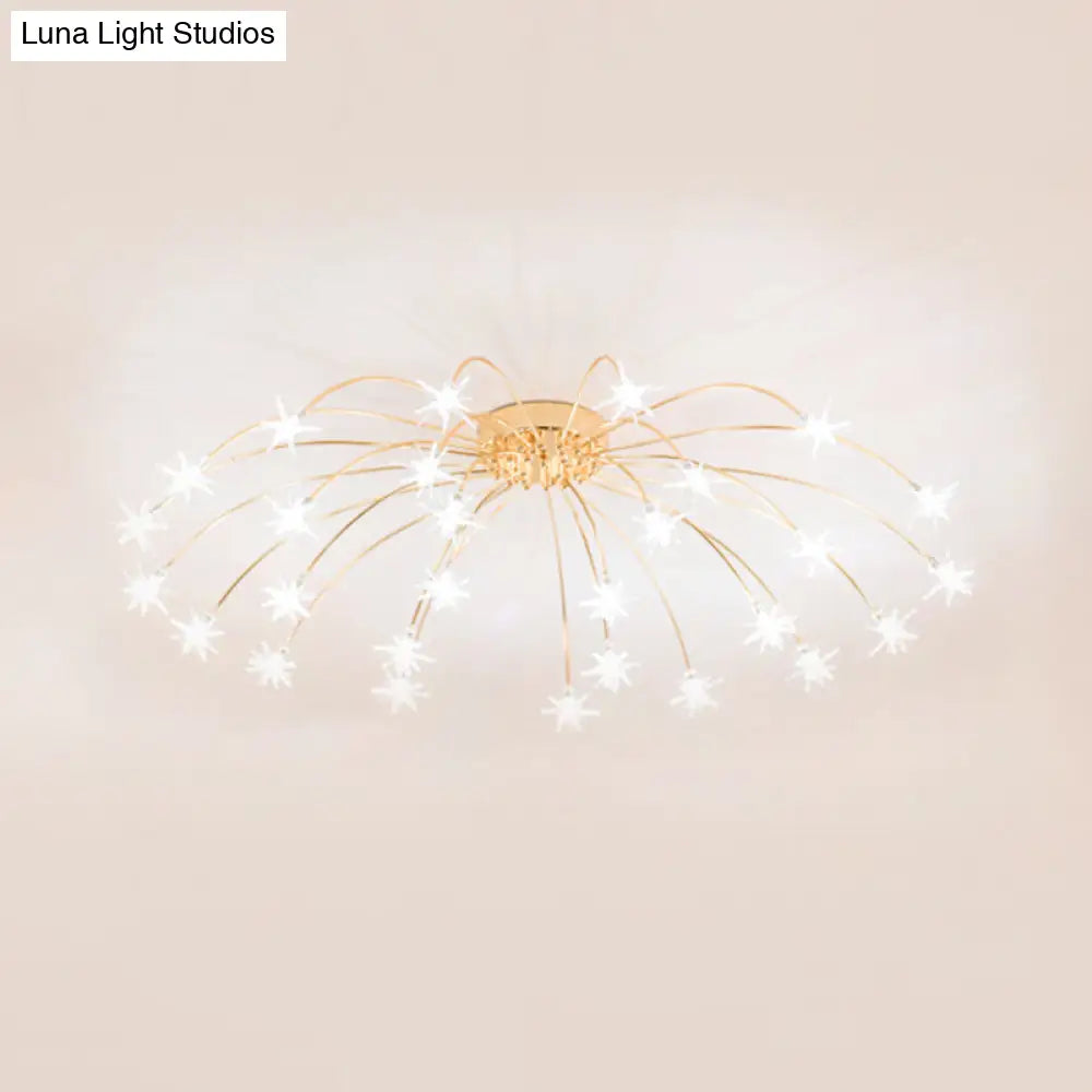 Contemporary Metal Semi Flush Mount Firework-Shaped Ceiling Light With Led Lights - Chrome/Gold