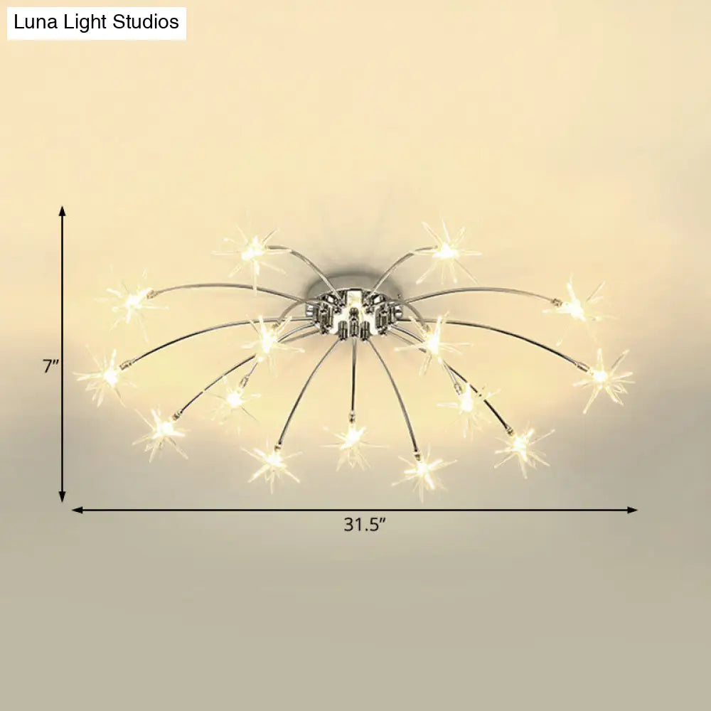 Contemporary Metal Semi Flush Mount Firework-Shaped Ceiling Light With Led Lights - Chrome/Gold