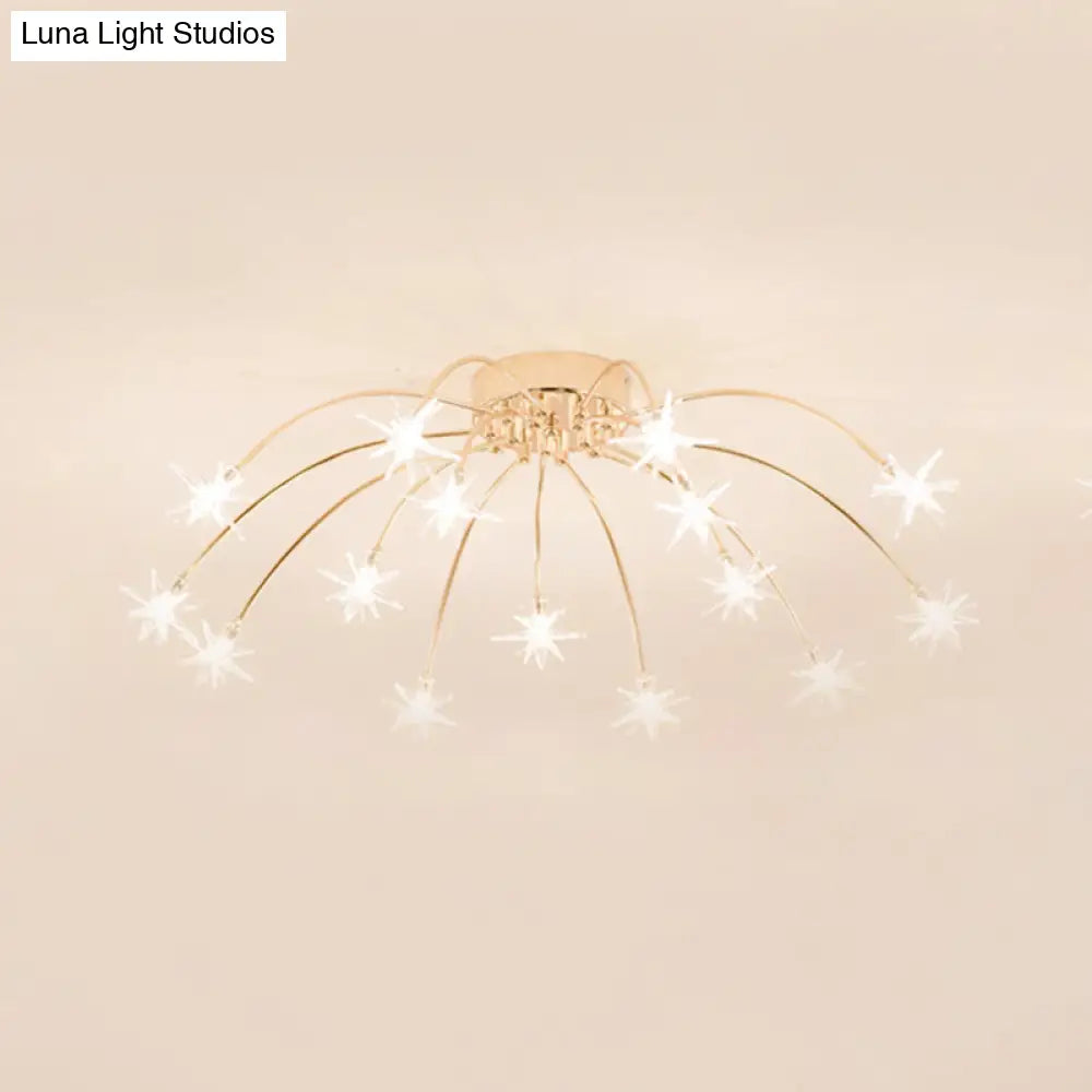 Contemporary Metal Semi Flush Mount Firework-Shaped Ceiling Light With Led Lights - Chrome/Gold