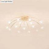 Contemporary Metal Semi Flush Mount Firework-Shaped Ceiling Light With Led Lights - Chrome/Gold
