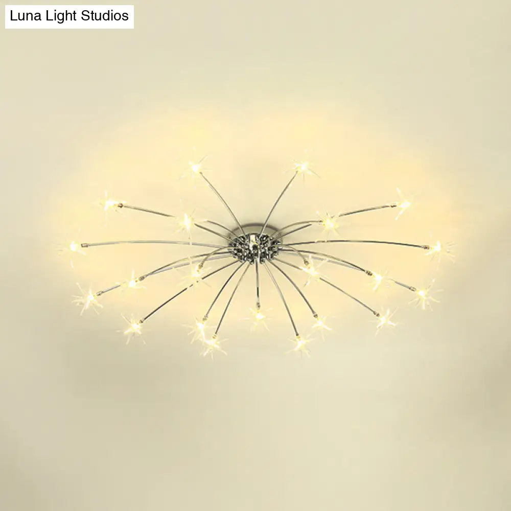 Contemporary Metal Semi Flush Mount Firework-Shaped Ceiling Light With Led Lights - Chrome/Gold