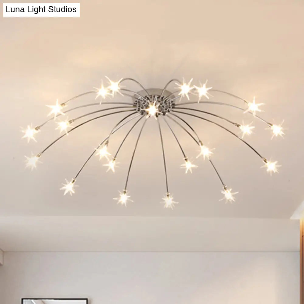 Contemporary Metal Semi Flush Mount Firework-Shaped Ceiling Light With Led Lights - Chrome/Gold