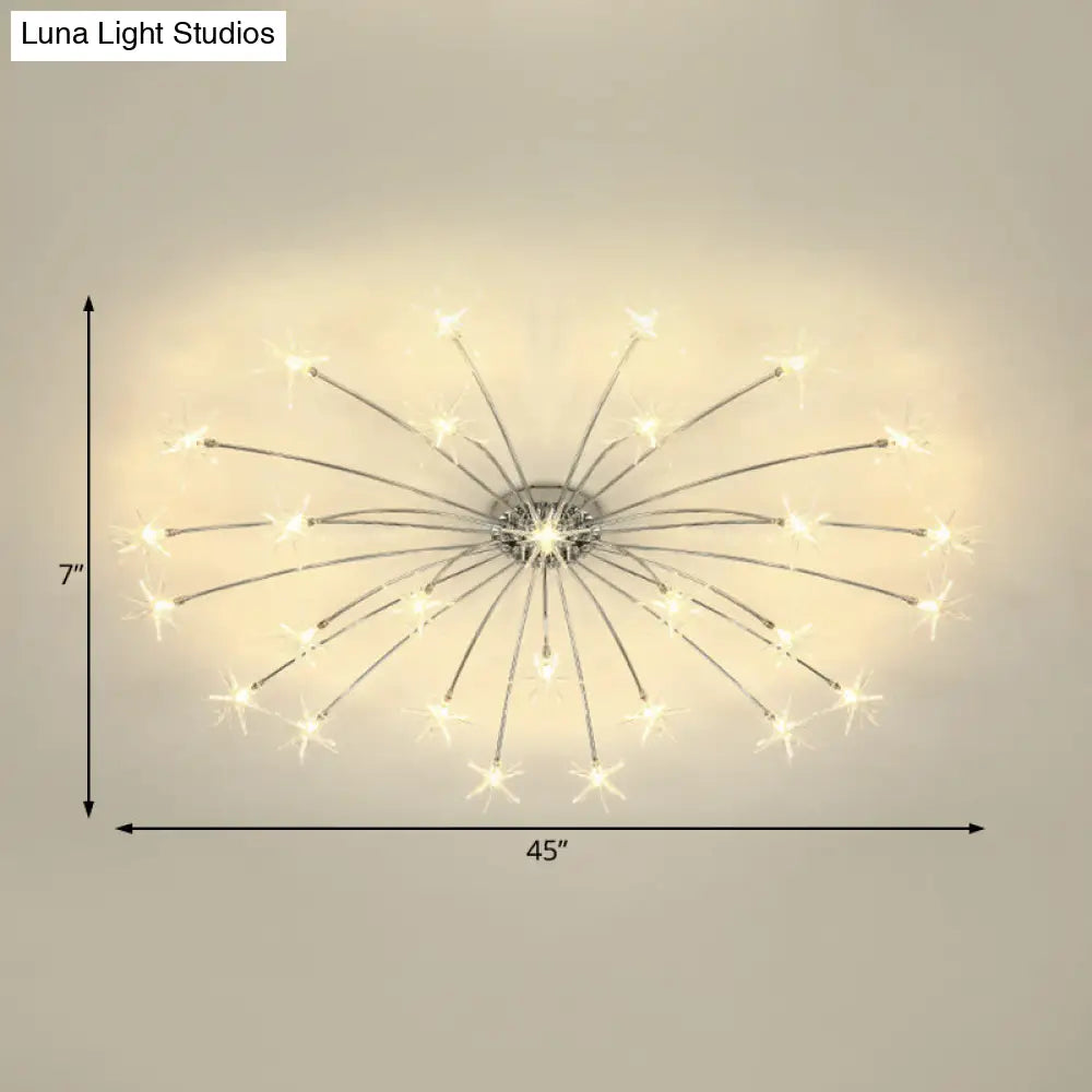 Contemporary Metal Semi Flush Mount Firework-Shaped Ceiling Light With Led Lights - Chrome/Gold