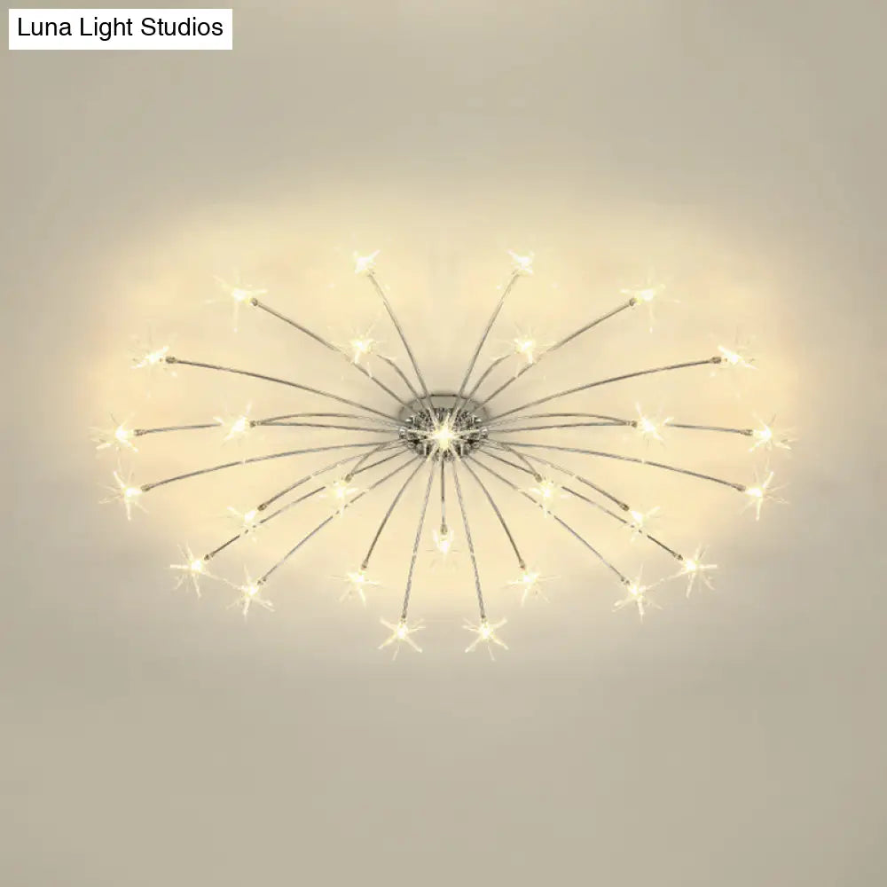 Contemporary Metal Semi Flush Mount Firework-Shaped Ceiling Light With Led Lights - Chrome/Gold