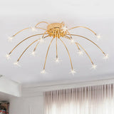 Contemporary Metal Semi Flush Mount Firework-Shaped Ceiling Light With Led Lights - Chrome/Gold