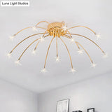 Contemporary Metal Semi Flush Mount Firework-Shaped Ceiling Light With Led Lights - Chrome/Gold