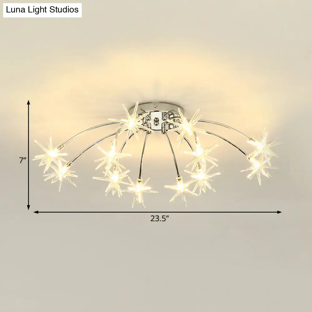 Contemporary Metal Semi Flush Mount Firework-Shaped Ceiling Light With Led Lights - Chrome/Gold