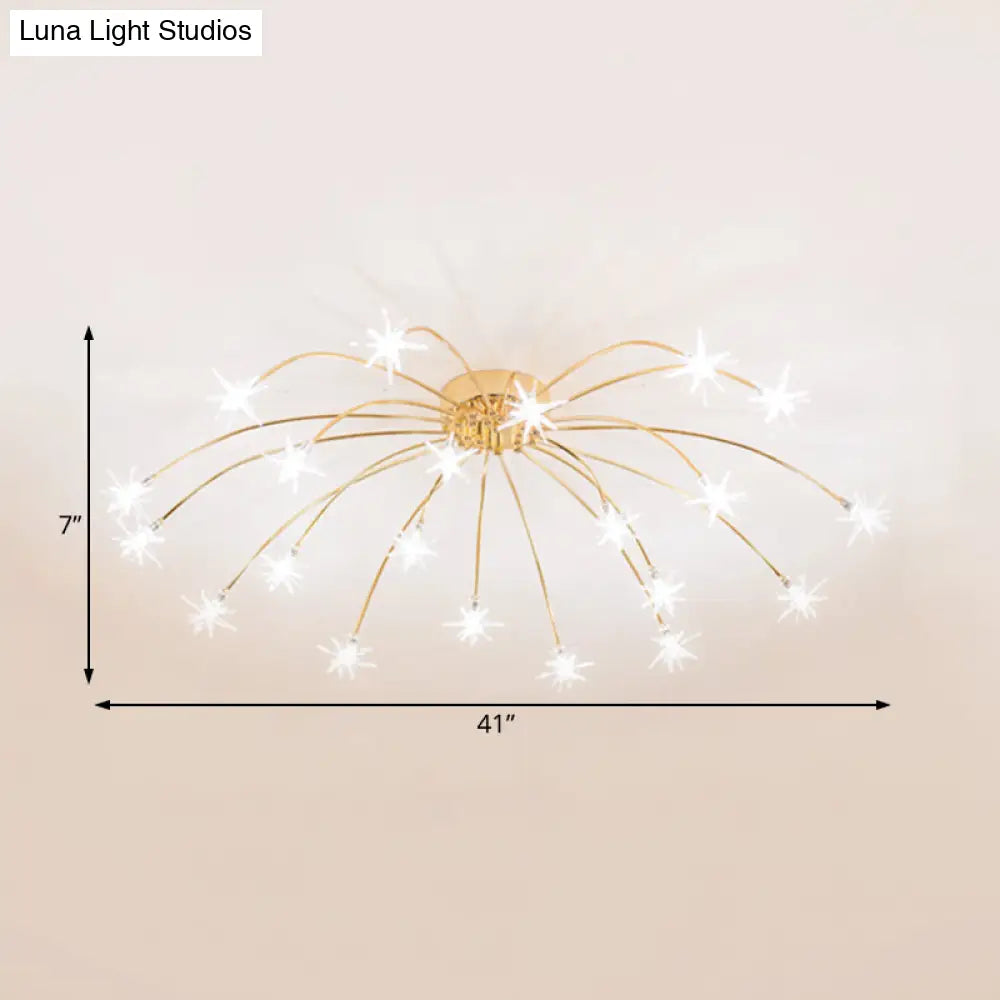 Contemporary Metal Semi Flush Mount Firework-Shaped Ceiling Light With Led Lights - Chrome/Gold