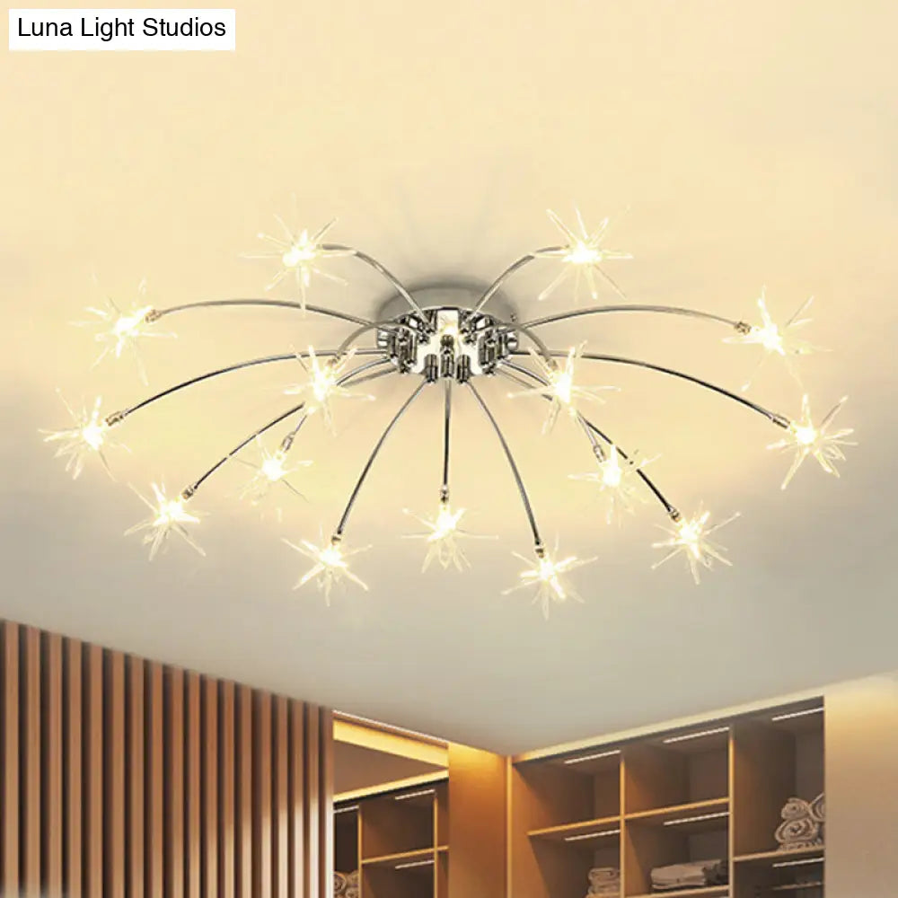 Contemporary Metal Semi Flush Mount Firework-Shaped Ceiling Light With Led Lights - Chrome/Gold