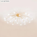 Contemporary Metal Semi Flush Mount Firework-Shaped Ceiling Light With Led Lights - Chrome/Gold