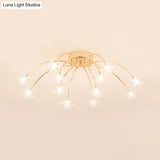 Contemporary Metal Semi Flush Mount Firework-Shaped Ceiling Light With Led Lights - Chrome/Gold