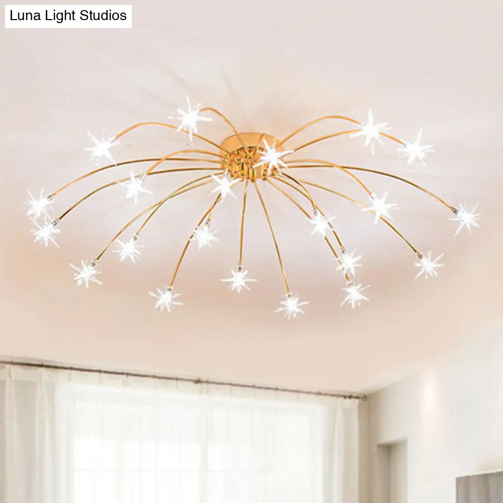 Contemporary Metal Semi Flush Mount Firework-Shaped Ceiling Light With Led Lights - Chrome/Gold